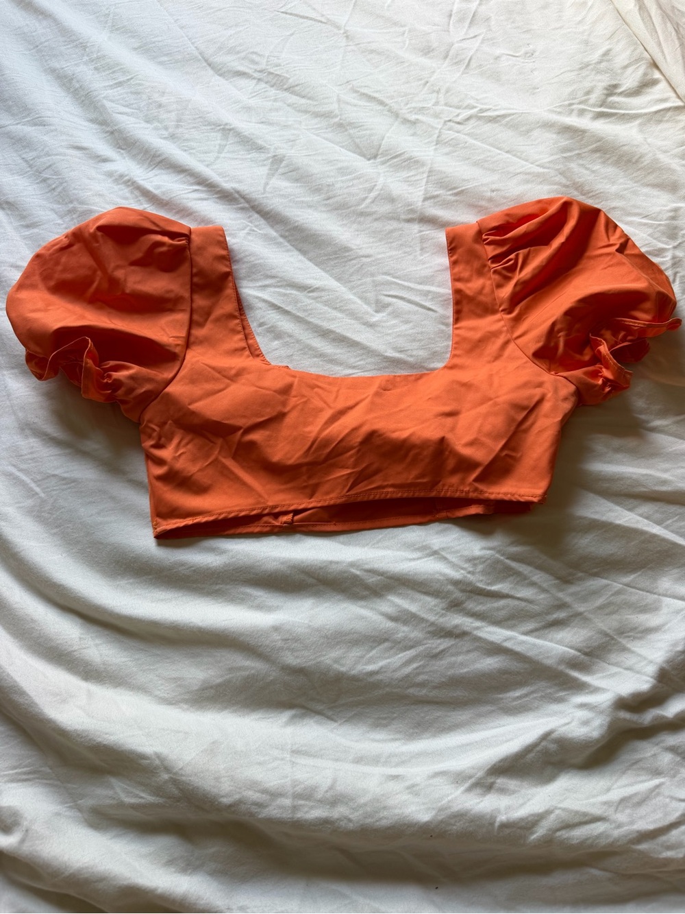 SHEIN X Orange Puff Sleeve Crop Top Size M Worn Once